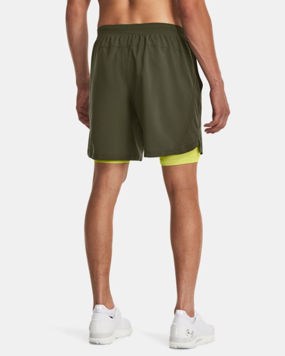 Men's UA Launch Run 2-in-1 Shorts in Green image number 1